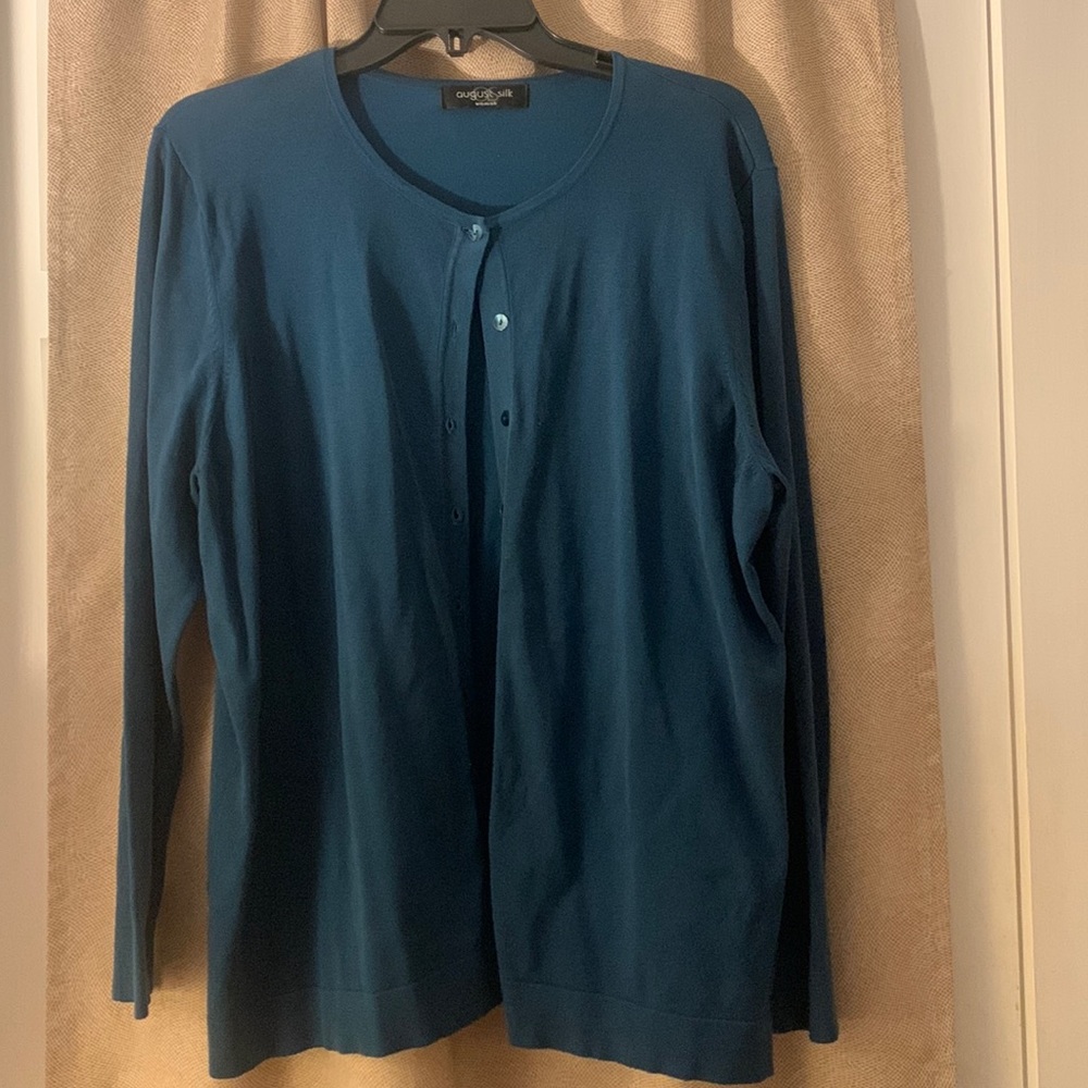 August Silk Woman cardigan sweater XL- deep teal green blue